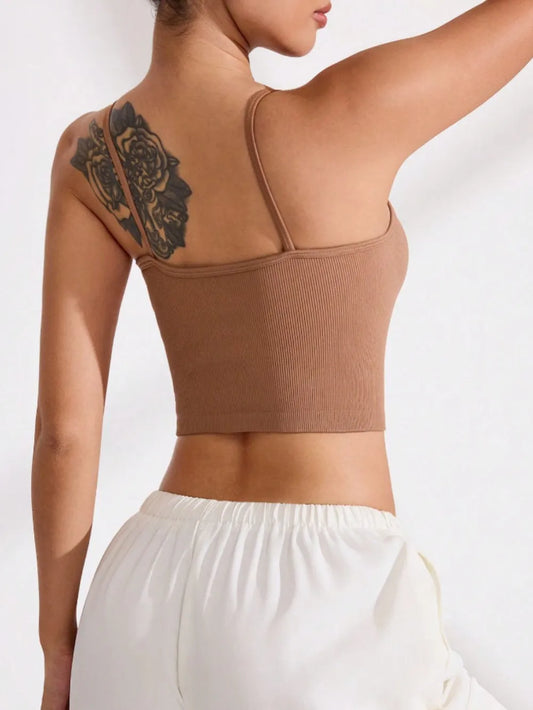 Ribbed Half Button Cropped Active Cami Carauana Store