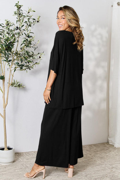 Double Take Full Size Round Neck Slit Top and Pants Set Carauana Store