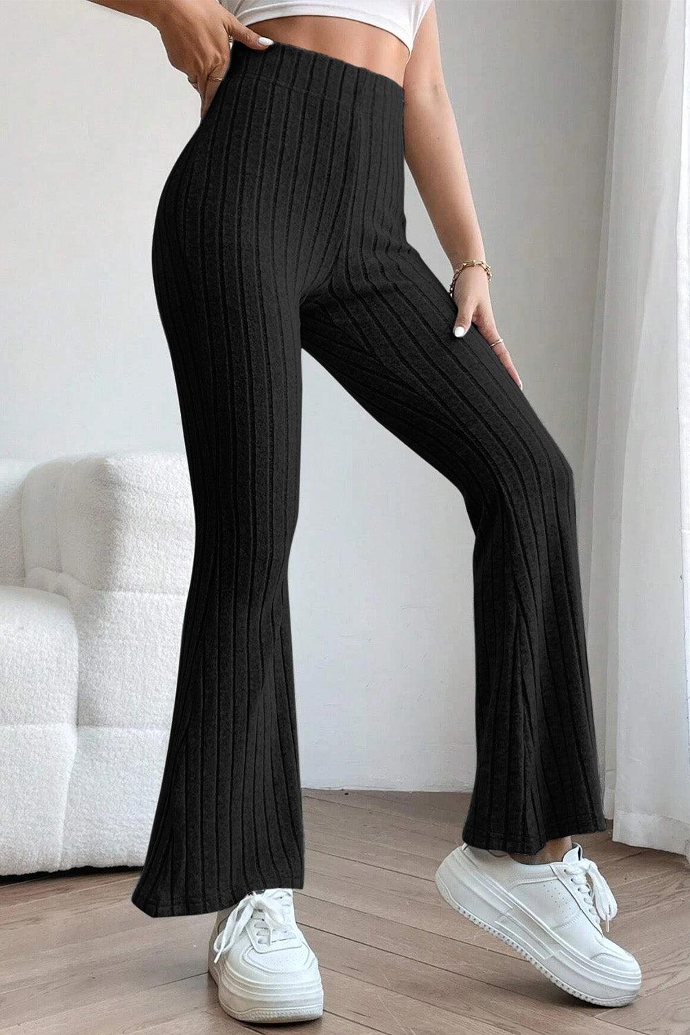 Basic Bae Full Size Ribbed High Waist Flare Pants Carauana Store