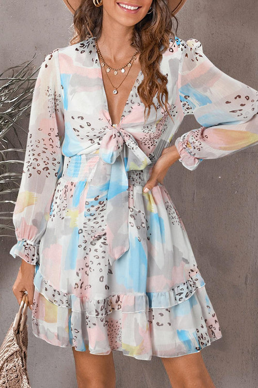 Printed Flounce Sleeve Mini Dress Carauana Store