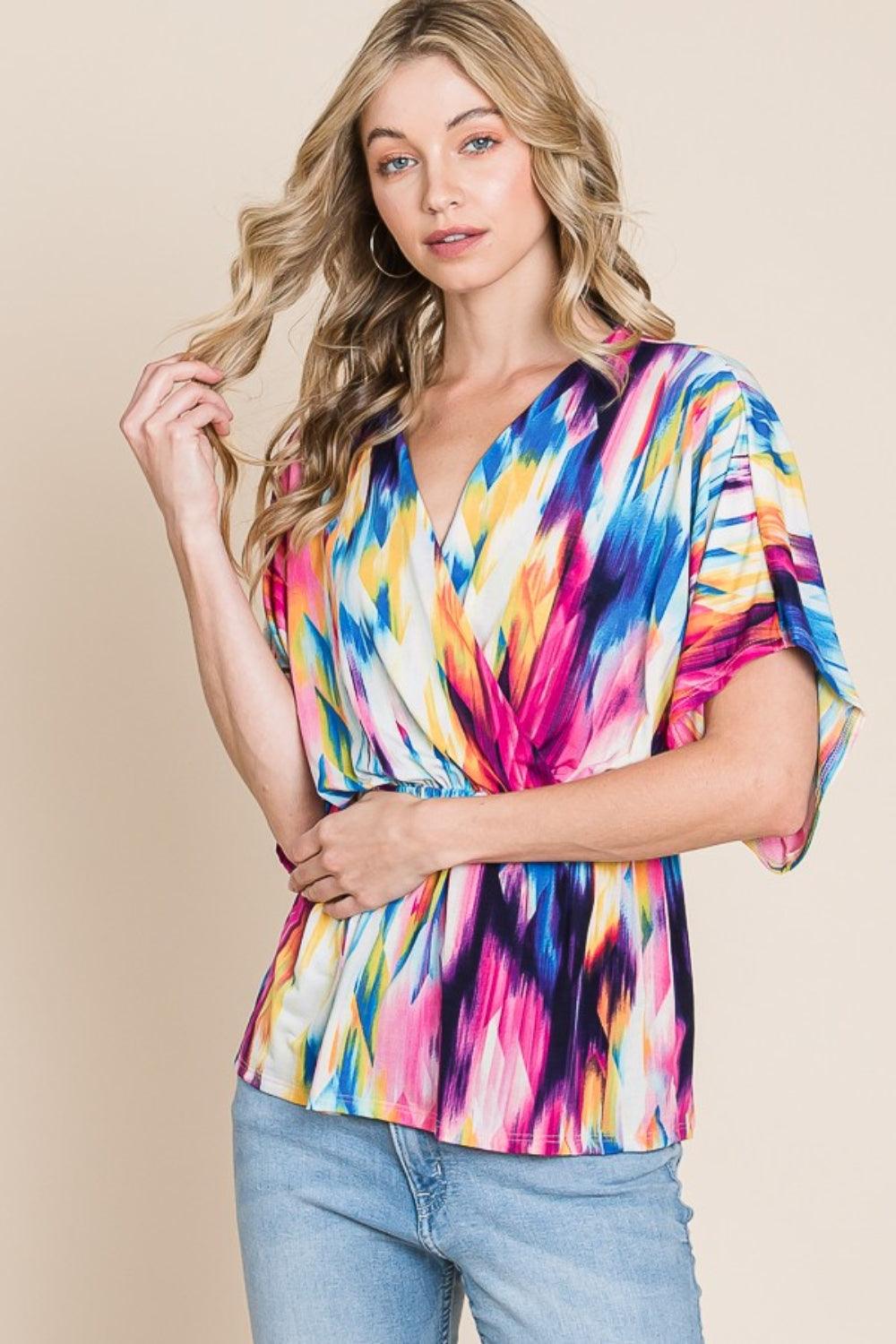BOMBOM Printed Surplice Peplum Blouse Carauana Store