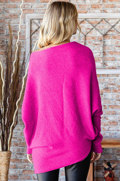 First Love Full Size Asymmetrical Hem Dolman Sleeve Sweater Carauana Store