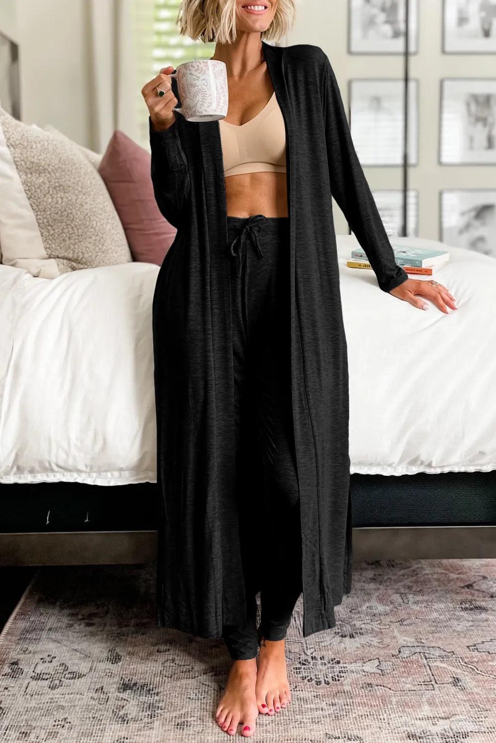 Open Front Long Sleeve Cardigan and Pants Lounge Set Carauana Store