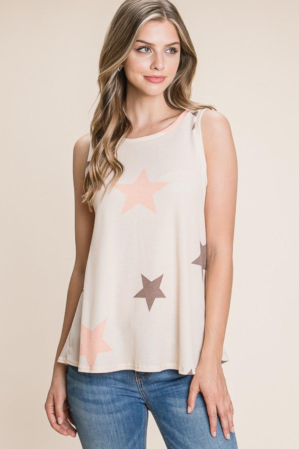 BOMBOM Star Print Round Neck Tank Carauana Store