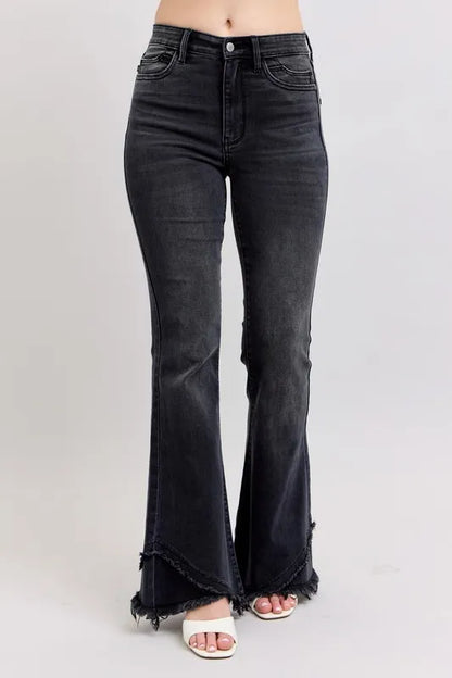 Judy Blue Full Size High Waist Flare W/ Mock Fray Tulip Hem Plus Size Carauana Store
