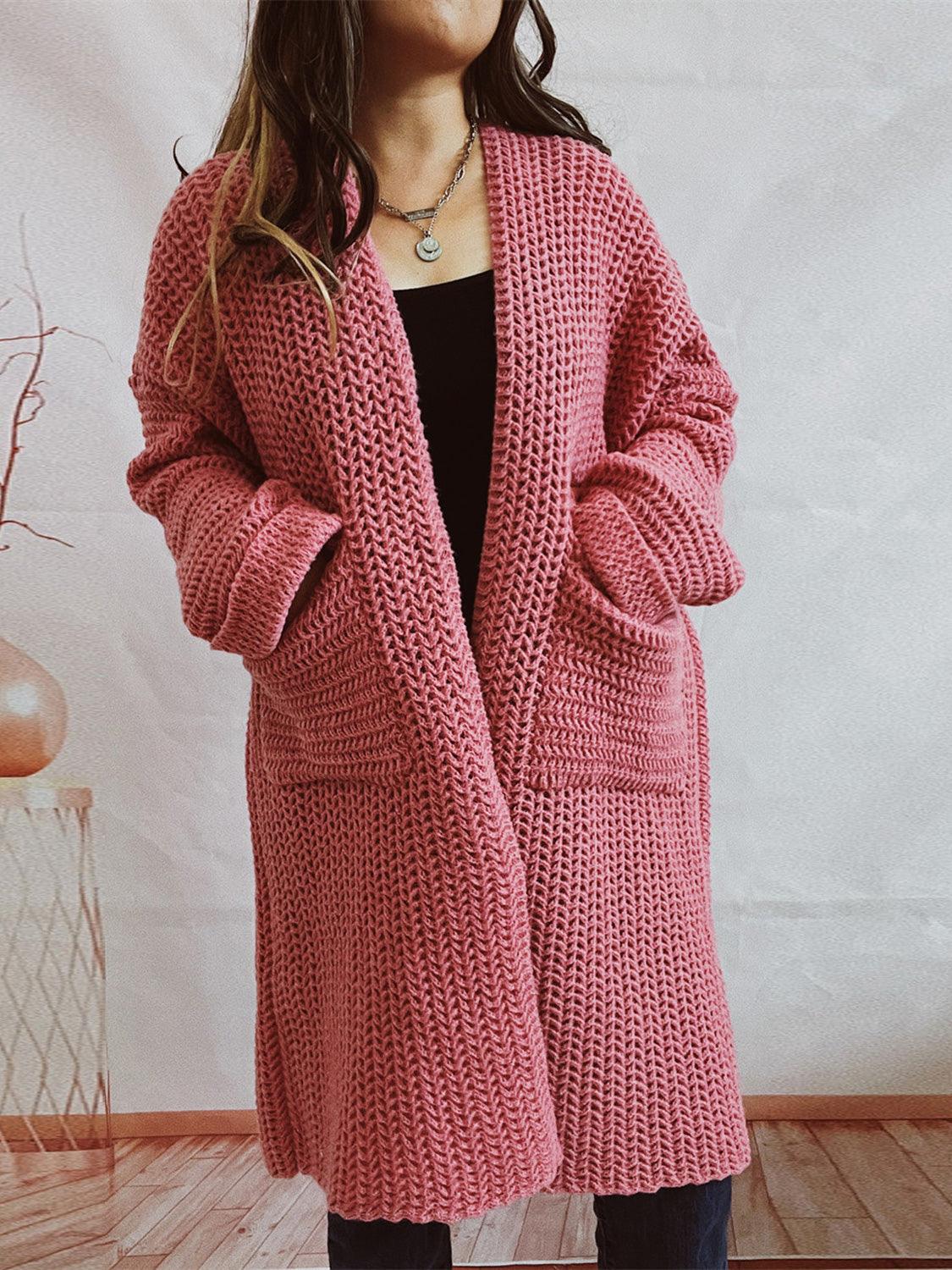 Open Front Long Sleeve Cardigan with Pockets Carauana Store