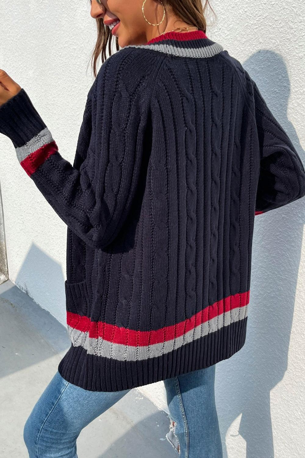 Open Front Striped Long Sleeve Cardigan Carauana Store
