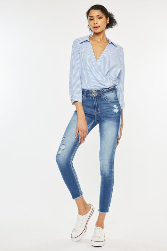 Kancan Distressed Raw Hem High Waist Jeans Carauana Store