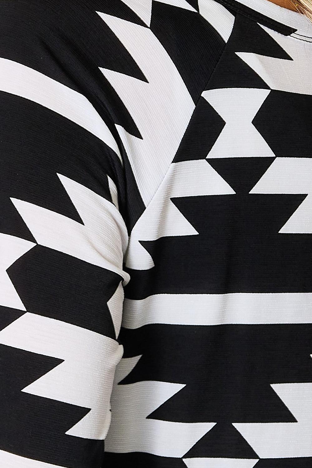 Heimish Full Size Geometric Notched Neck Long Sleeve Top Carauana Store