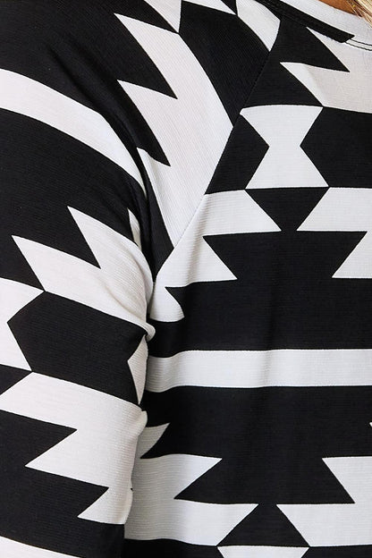 Heimish Full Size Geometric Notched Neck Long Sleeve Top Carauana Store