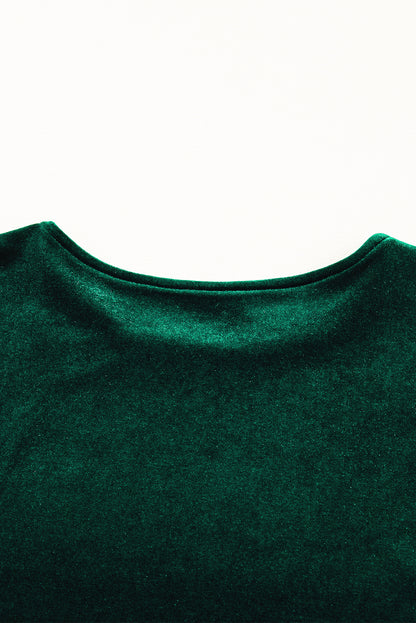 Evergreen Sequin Puff Sleeve High Waist Tiered Velvet Mini Dress