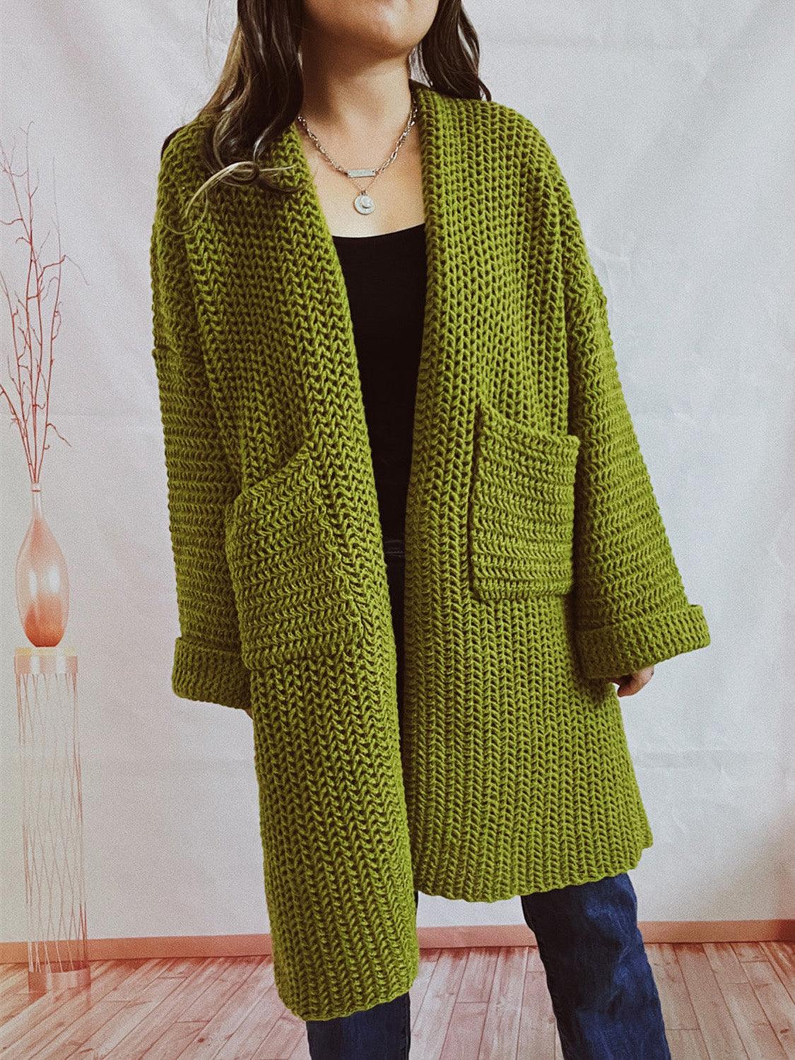 Open Front Long Sleeve Cardigan with Pockets Carauana Store