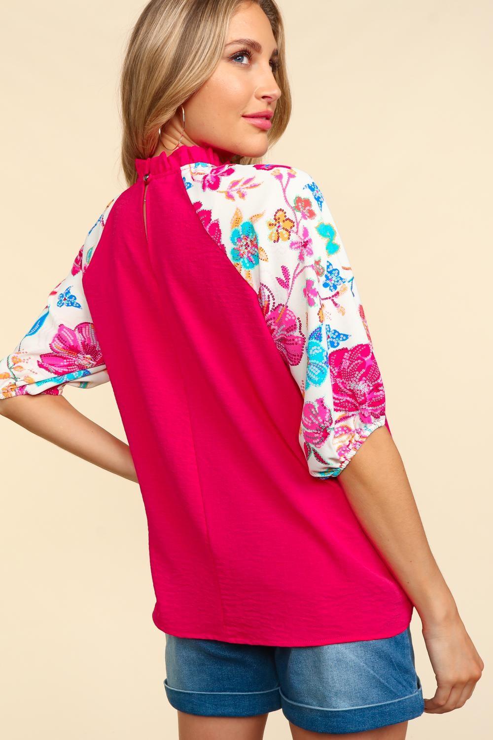Haptics Frill Mock Neck Half Sleeve Blouse Carauana Store