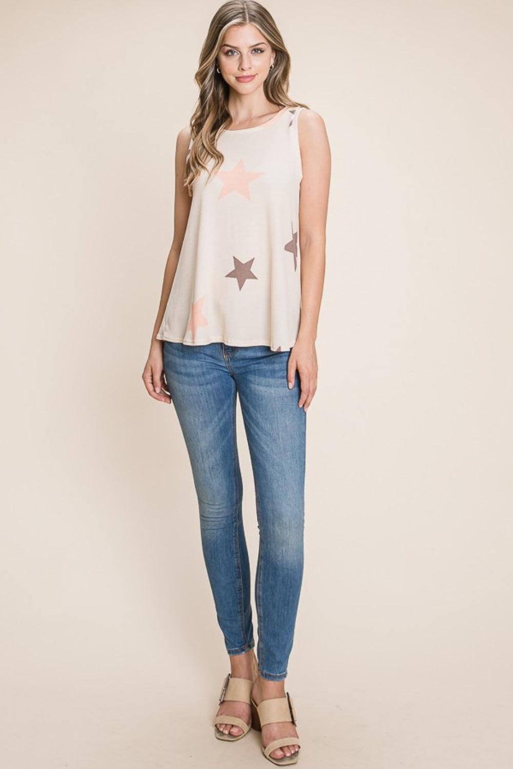 BOMBOM Star Print Round Neck Tank Carauana Store