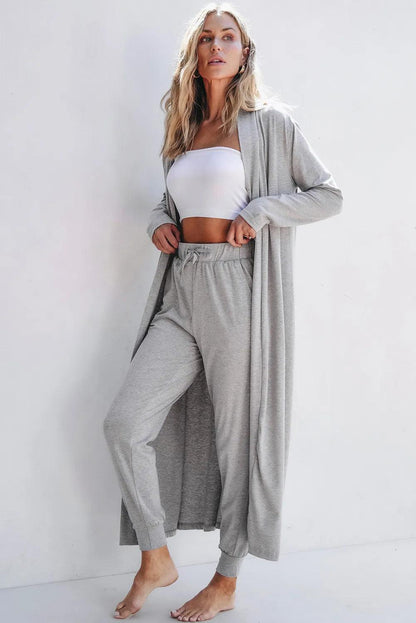 Open Front Long Sleeve Cardigan and Pants Lounge Set Carauana Store
