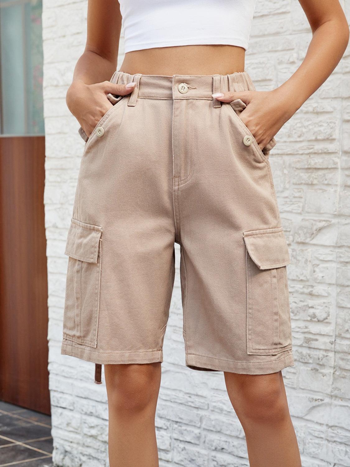 High Waist Denim Shorts with Pockets Carauana Store