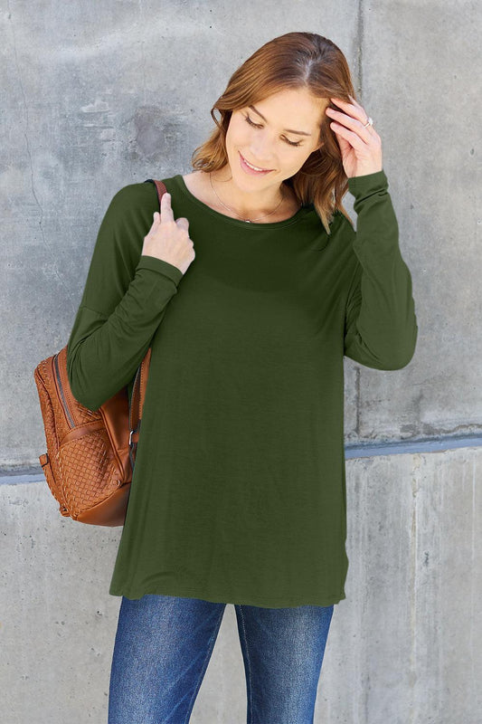 Basic Bae Full Size Round Neck Dropped Shoulder T-Shirt Carauana Store