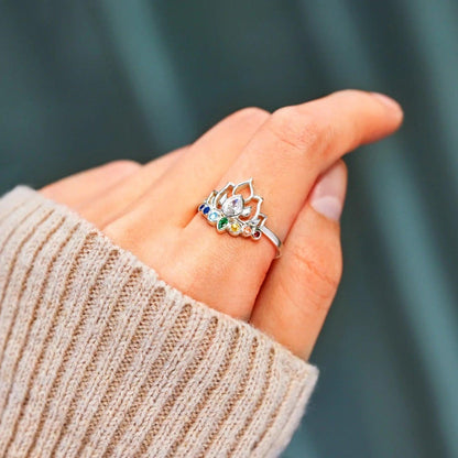 925 Sterling Silver Inlaid Zircon Lotus Shape Ring Carauana Store