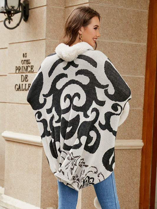 Faux Fur Trim Poncho Carauana Store