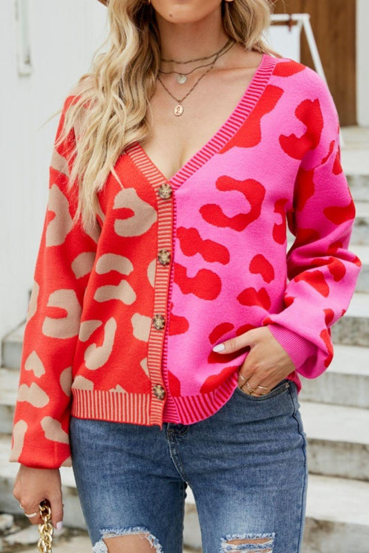 Mandy Leopard Button Up Dropped Shoulder Cardigan Carauana Store