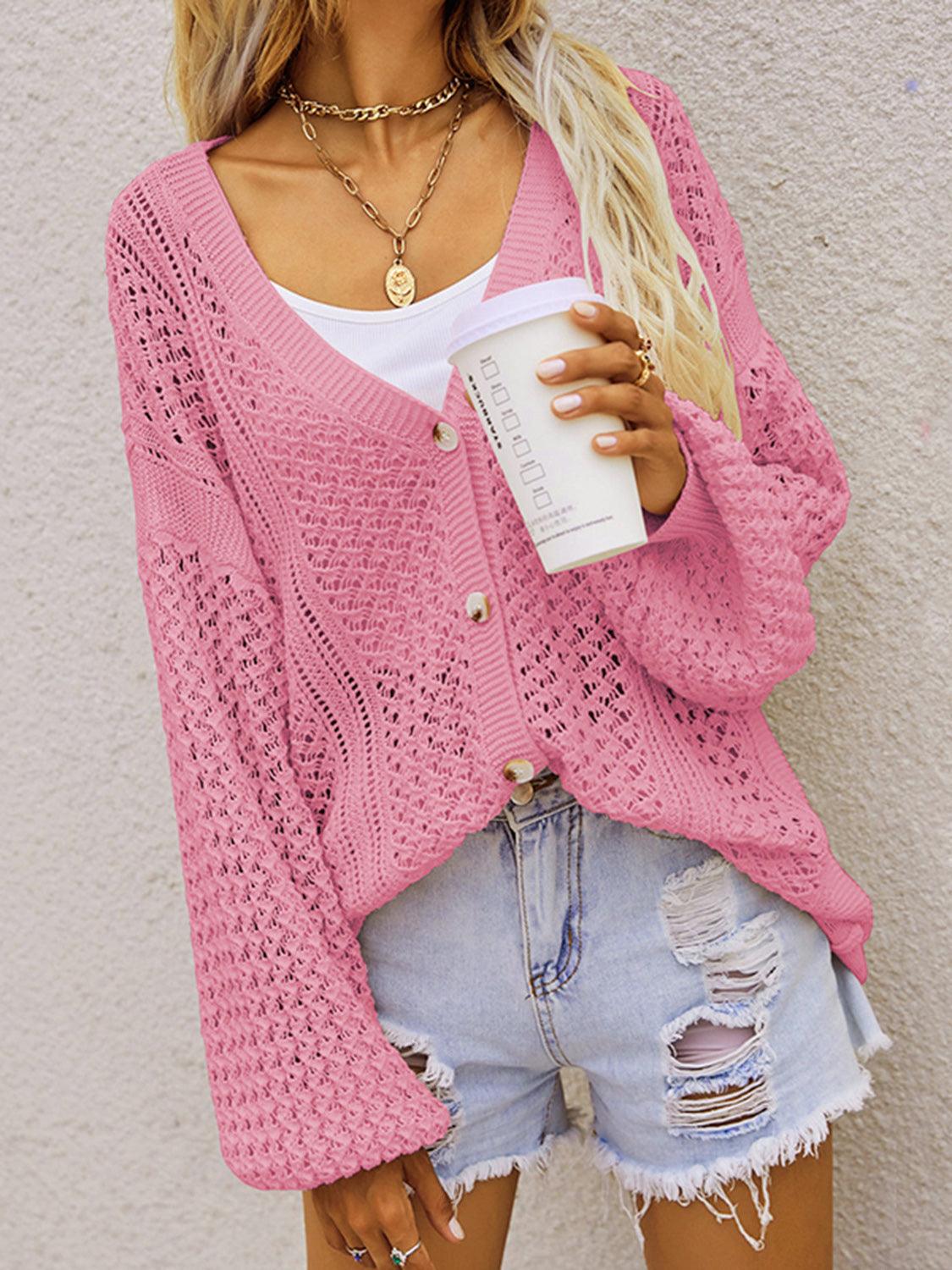 Openwork Button Front Cardigan Carauana Store