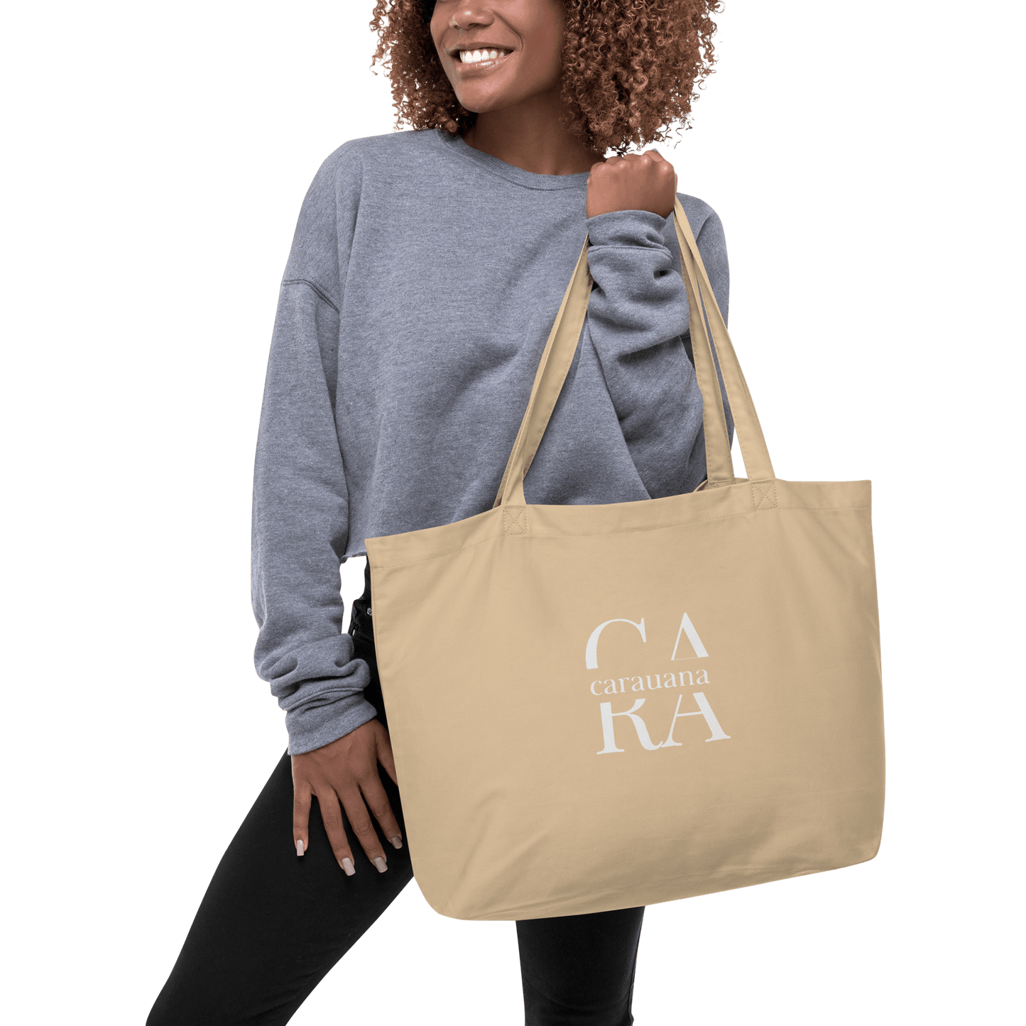 CARAUANA Large organic tote Bag Biege